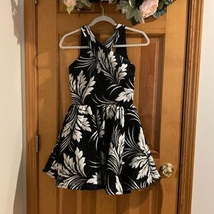 Black and White Floral Glam Crossover Dress